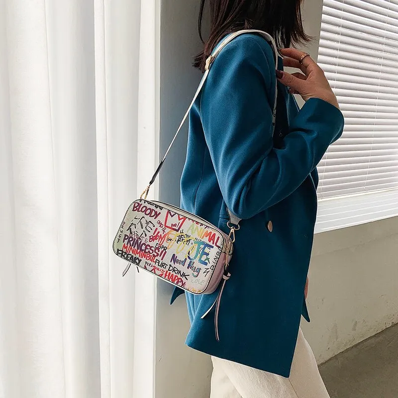 Designer Women Small Pu Leather Purses High Quality Ladies Graffiti Travel Shoulder Bag Fashion Female Crossbody Bags for Women