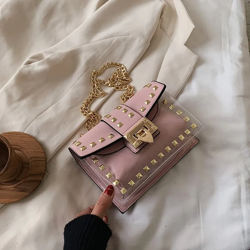 FANTASY 2020 New Style Transparent Rivet Handbag For Women Punk Trendy Chian Messenger Crossbody Bag Lady Travel Luxury Hot Sale