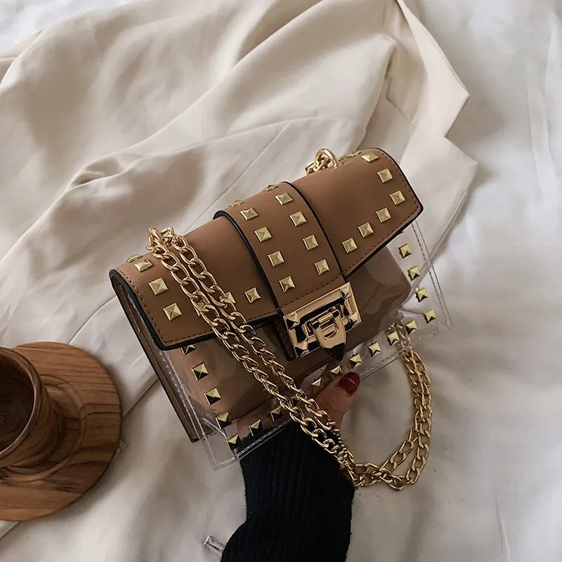 FANTASY 2020 New Style Transparent Rivet Handbag For Women Punk Trendy Chian Messenger Crossbody Bag Lady Travel Luxury Hot Sale