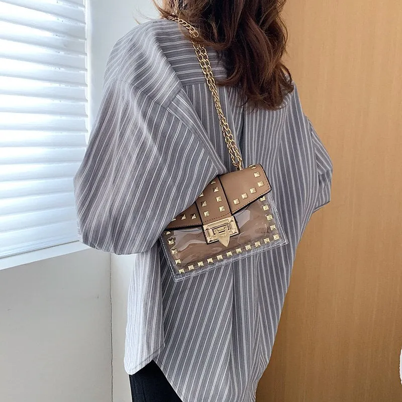 FANTASY 2020 New Style Transparent Rivet Handbag For Women Punk Trendy Chian Messenger Crossbody Bag Lady Travel Luxury Hot Sale