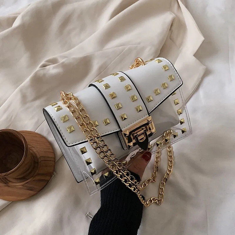 FANTASY 2020 New Style Transparent Rivet Handbag For Women Punk Trendy Chian Messenger Crossbody Bag Lady Travel Luxury Hot Sale