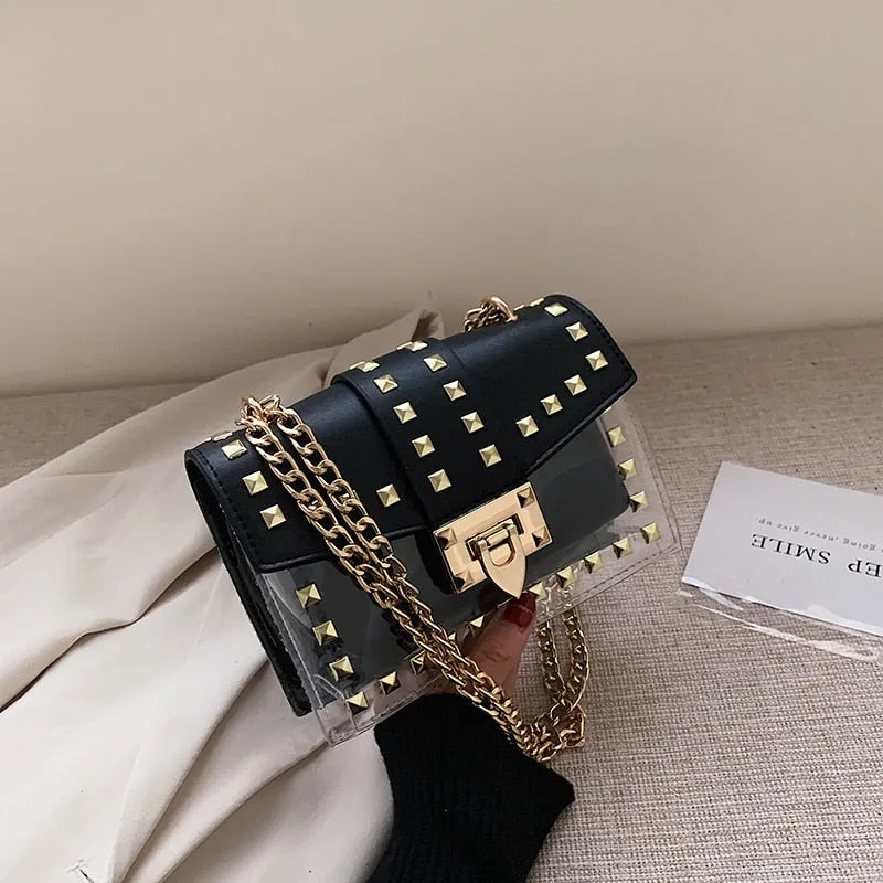 FANTASY 2020 New Style Transparent Rivet Handbag For Women Punk Trendy Chian Messenger Crossbody Bag Lady Travel Luxury Hot Sale