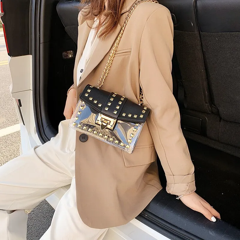 FANTASY 2020 New Style Transparent Rivet Handbag For Women Punk Trendy Chian Messenger Crossbody Bag Lady Travel Luxury Hot Sale