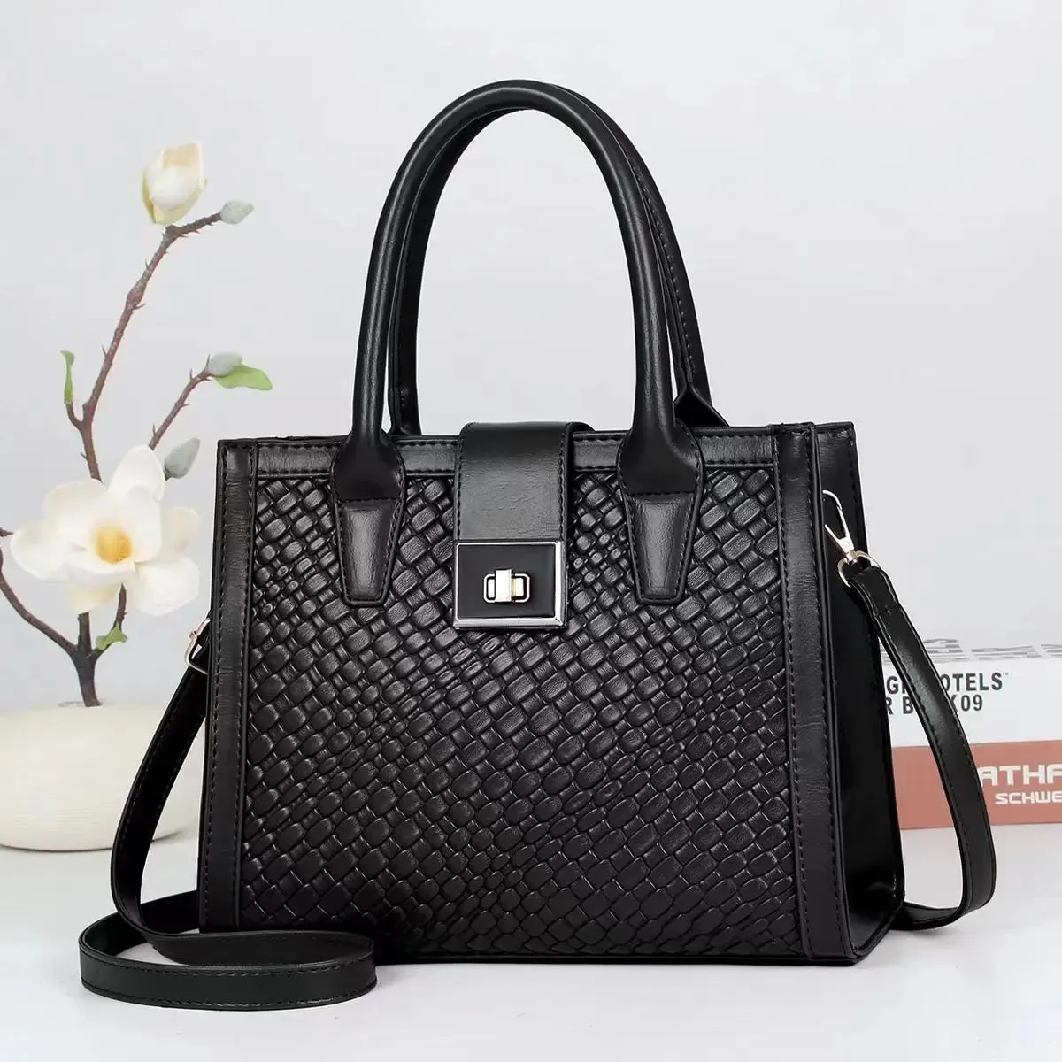 Fashion Women Large Capacity Crossbody Bags Weaving Texture Retro Handbags