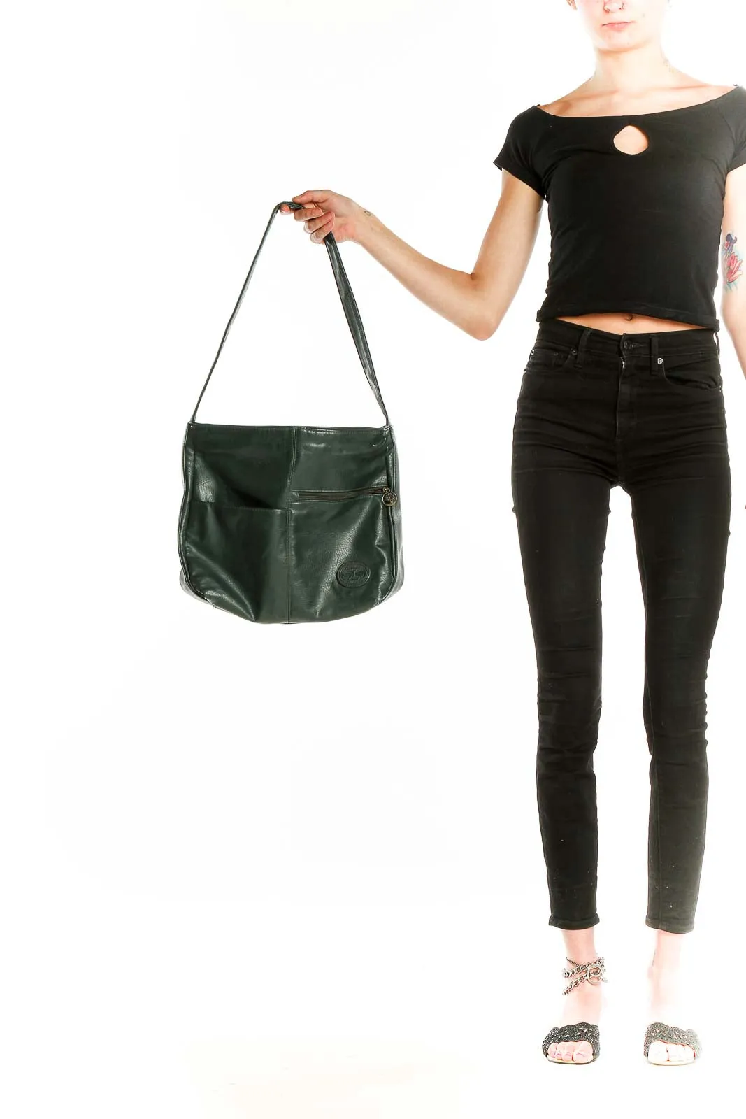Forest Green Leather Shoulder Tote