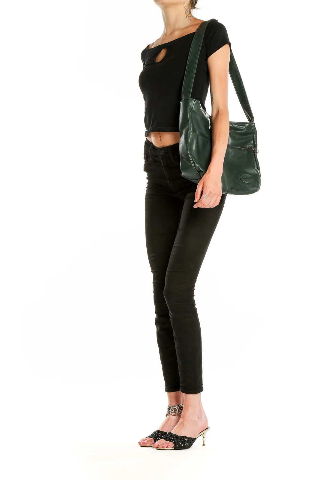 Forest Green Leather Shoulder Tote