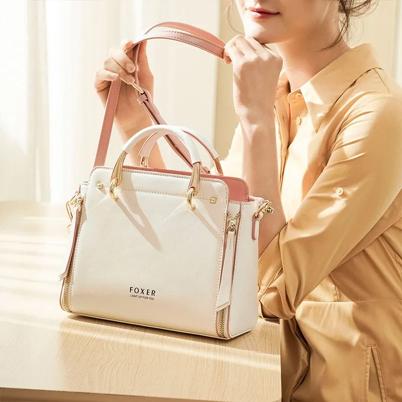FOXER 2021 Women Fashion Cow Leather Handbag Top Handle Purse Commute Crossbody Bag Elegant Ladies Shoulder Bag Female Totes