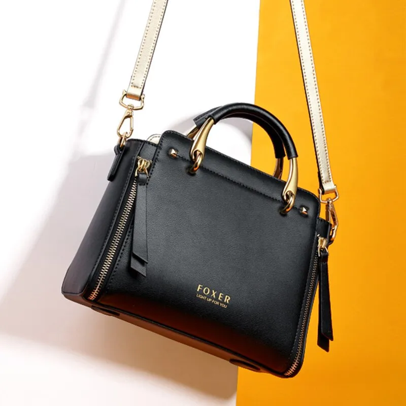 FOXER 2021 Women Fashion Cow Leather Handbag Top Handle Purse Commute Crossbody Bag Elegant Ladies Shoulder Bag Female Totes