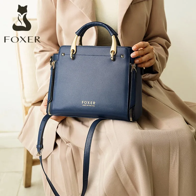 FOXER 2021 Women Fashion Cow Leather Handbag Top Handle Purse Commute Crossbody Bag Elegant Ladies Shoulder Bag Female Totes