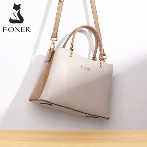 FOXER Women Fall Winter Bag Cow Leather Lady Handbag Elegant Tote Female Work Purse Commute Big Crossbody Shoulder Messenger Bag