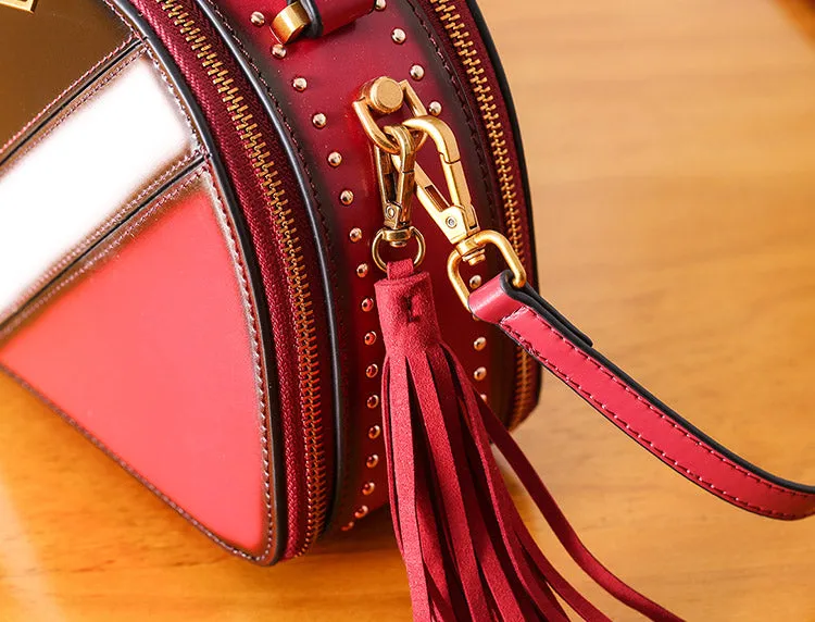 Half Round Red Leather Crossbody Bags Shoulder Bag Purses for Women