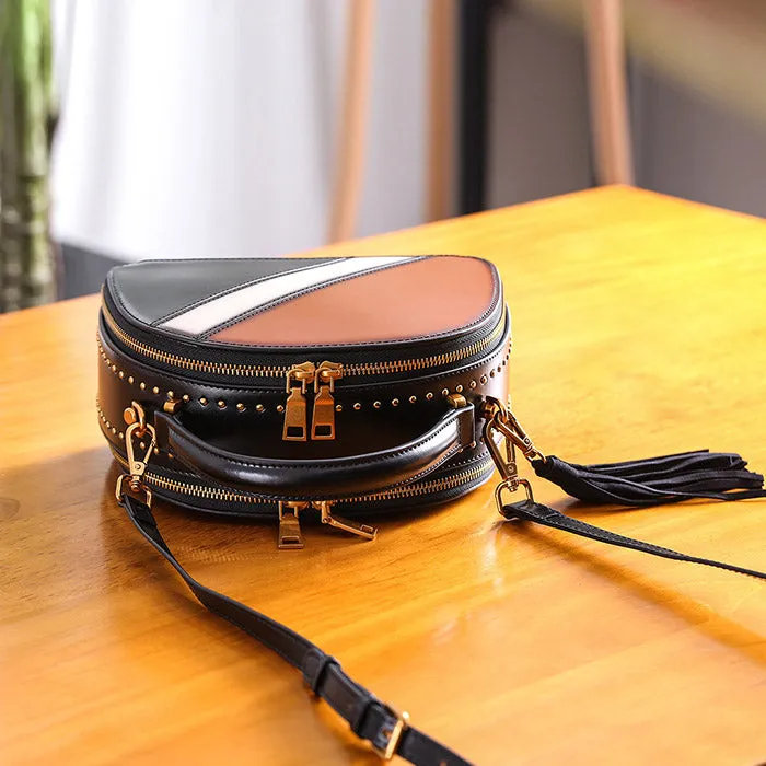 Half Round Red Leather Crossbody Bags Shoulder Bag Purses for Women