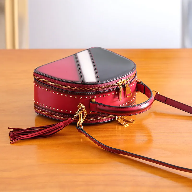 Half Round Red Leather Crossbody Bags Shoulder Bag Purses for Women