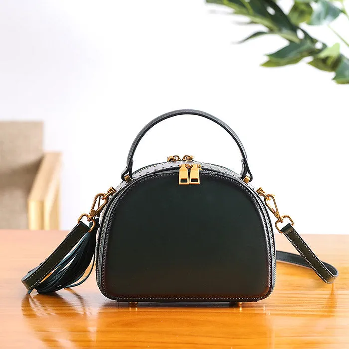 Half Round Red Leather Crossbody Bags Shoulder Bag Purses for Women