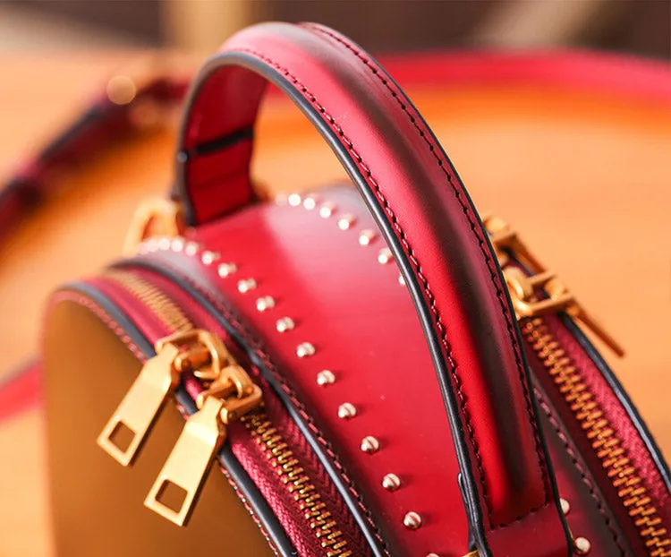 Half Round Red Leather Crossbody Bags Shoulder Bag Purses for Women