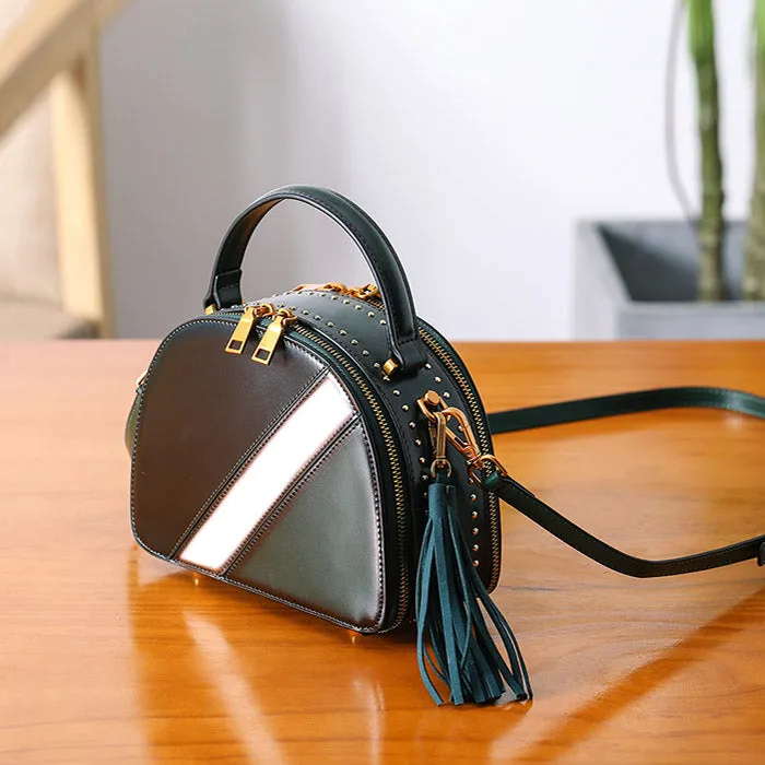 Half Round Red Leather Crossbody Bags Shoulder Bag Purses for Women