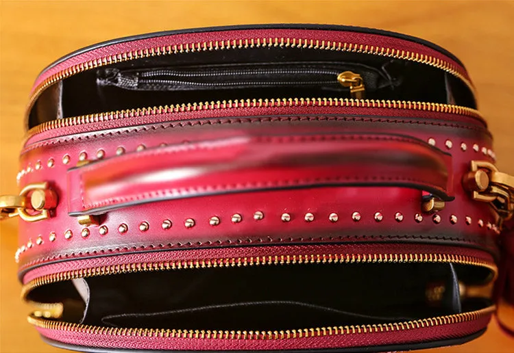 Half Round Red Leather Crossbody Bags Shoulder Bag Purses for Women