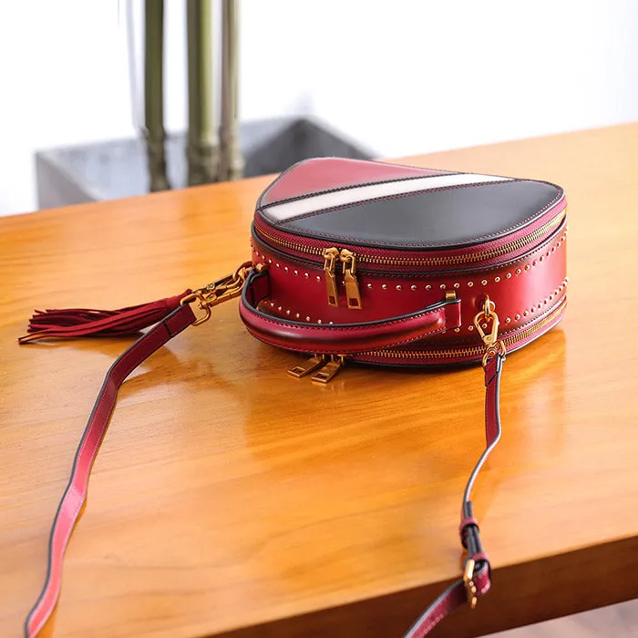 Half Round Red Leather Crossbody Bags Shoulder Bag Purses for Women