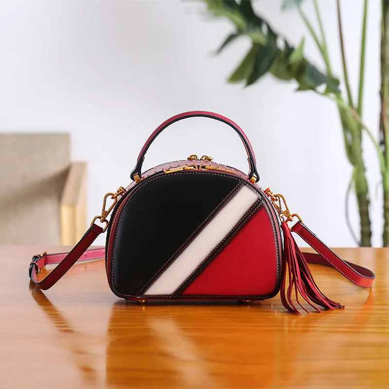 Half Round Red Leather Crossbody Bags Shoulder Bag Purses for Women