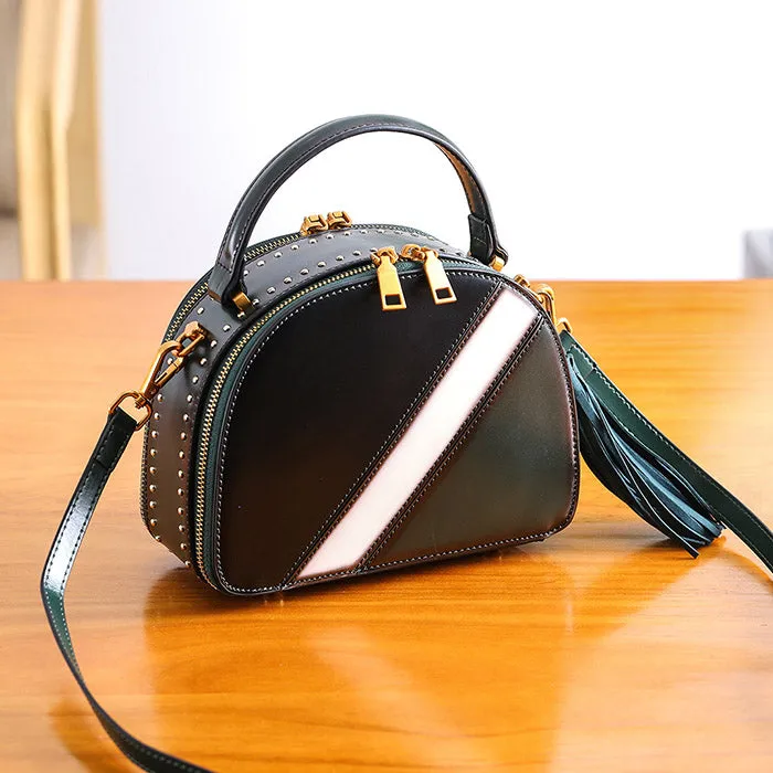 Half Round Red Leather Crossbody Bags Shoulder Bag Purses for Women