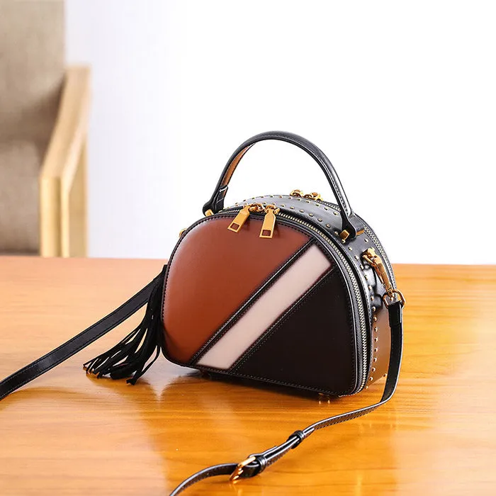 Half Round Red Leather Crossbody Bags Shoulder Bag Purses for Women