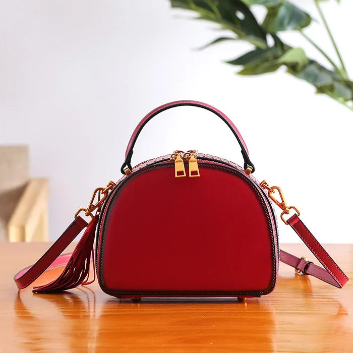 Half Round Red Leather Crossbody Bags Shoulder Bag Purses for Women