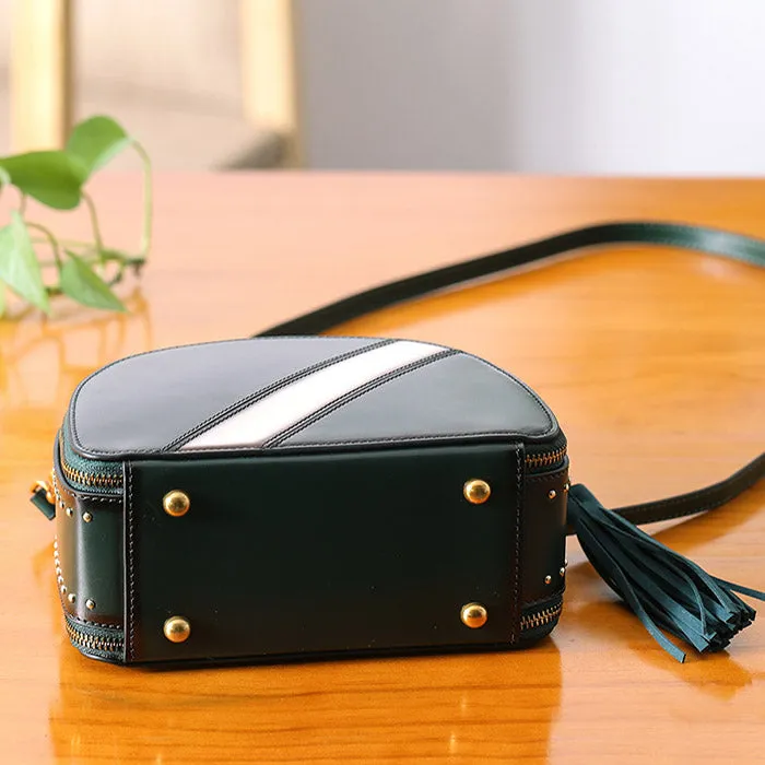 Half Round Red Leather Crossbody Bags Shoulder Bag Purses for Women