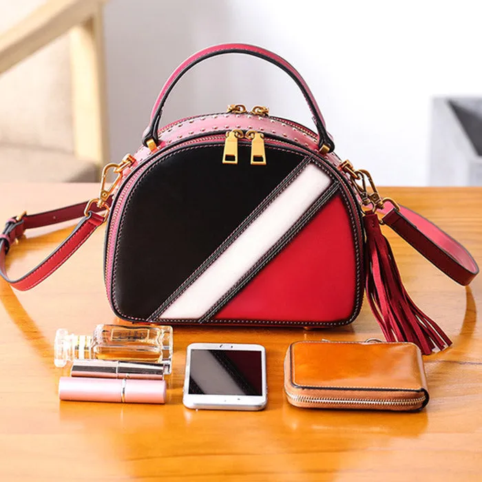 Half Round Red Leather Crossbody Bags Shoulder Bag Purses for Women