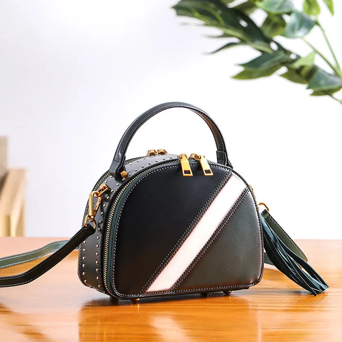 Half Round Red Leather Crossbody Bags Shoulder Bag Purses for Women