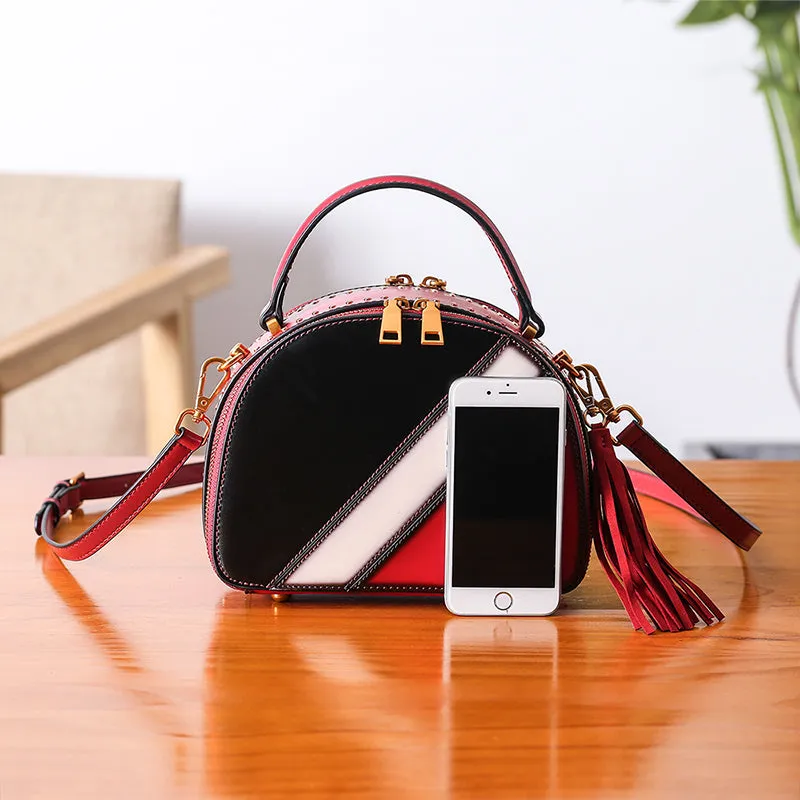 Half Round Red Leather Crossbody Bags Shoulder Bag Purses for Women