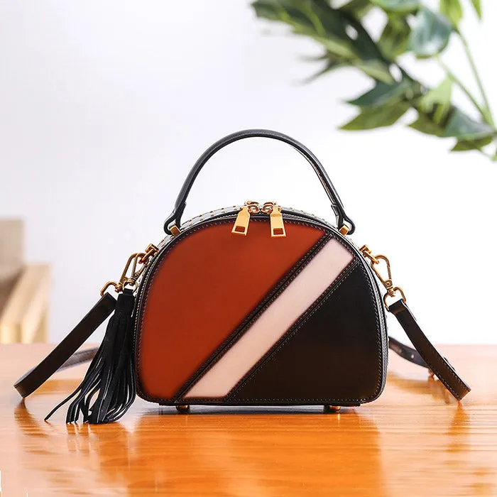 Half Round Red Leather Crossbody Bags Shoulder Bag Purses for Women