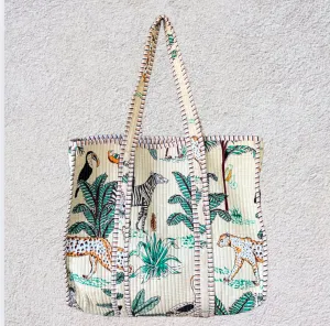 Handmade Boho Cotton Safari White Quilted Bags Beach Tote Bag