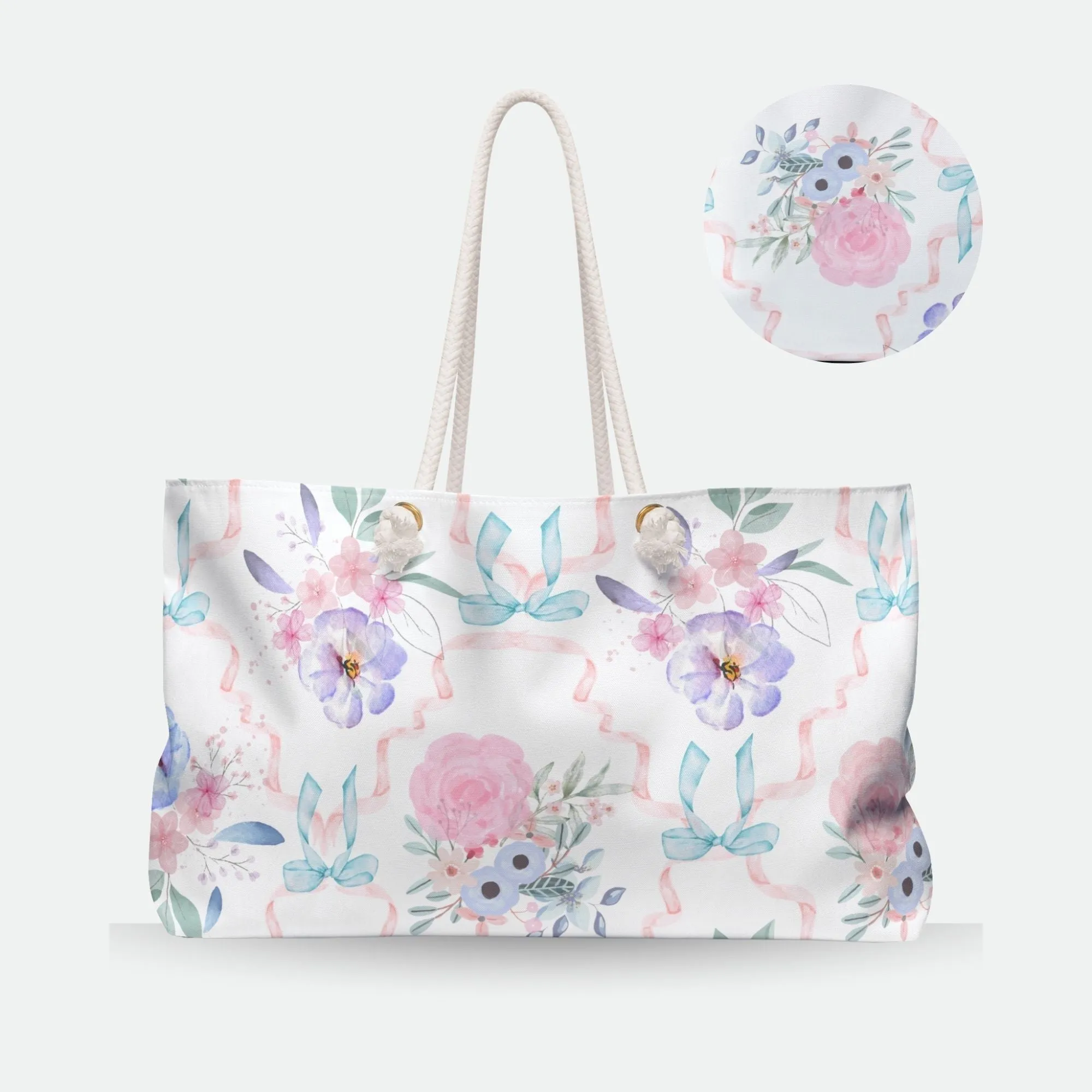 Henley Flower and Ribbon Charm Oversized Weekender Tote Bag
