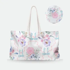Henley Flower and Ribbon Charm Oversized Weekender Tote Bag