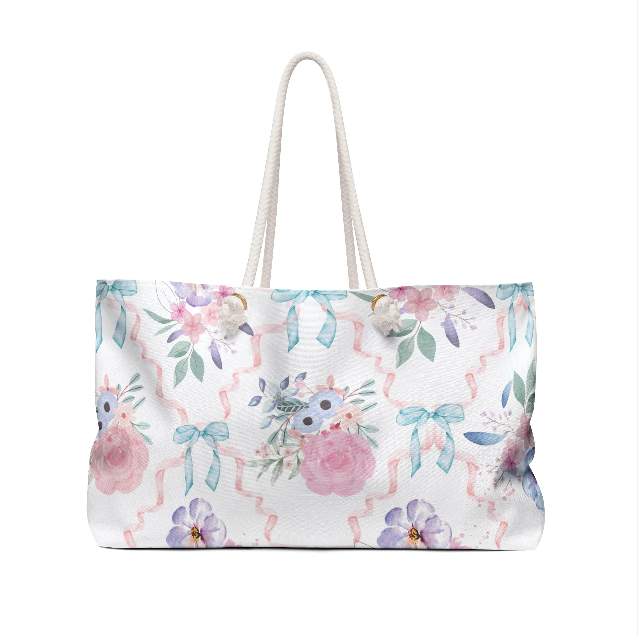 Henley Flower and Ribbon Charm Oversized Weekender Tote Bag