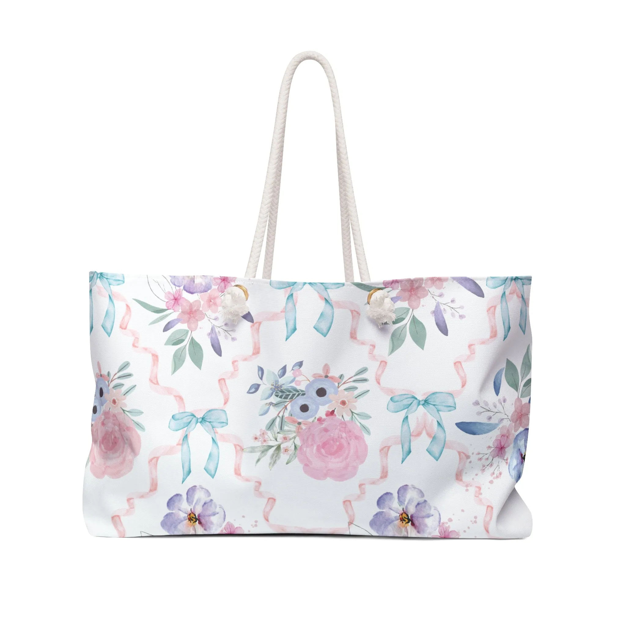 Henley Flower and Ribbon Charm Oversized Weekender Tote Bag