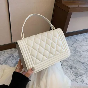 High Quality Grid Pu Leather Shoulder Bag Women Designer Pure Color Female Bag Winter Fashion Crosssbody Bag