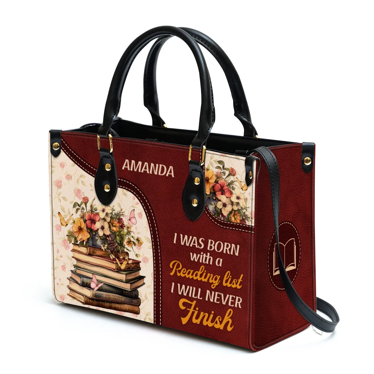 I Was Born With A Reading List Leather Handbag Book Lovers Gift LHB77