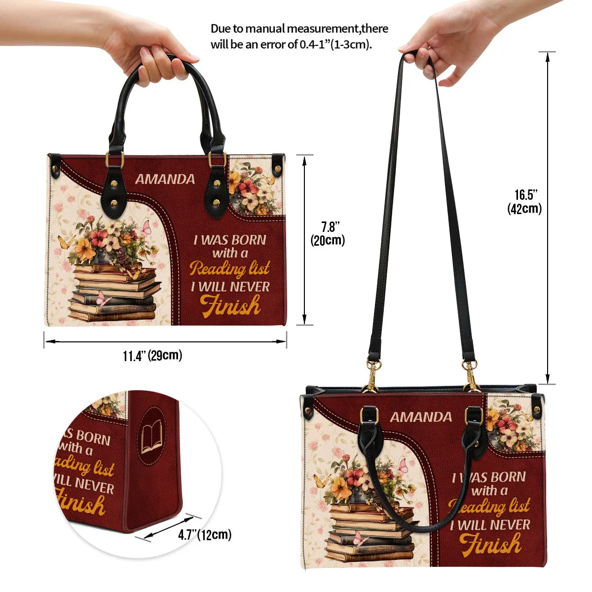 I Was Born With A Reading List Leather Handbag Book Lovers Gift LHB77