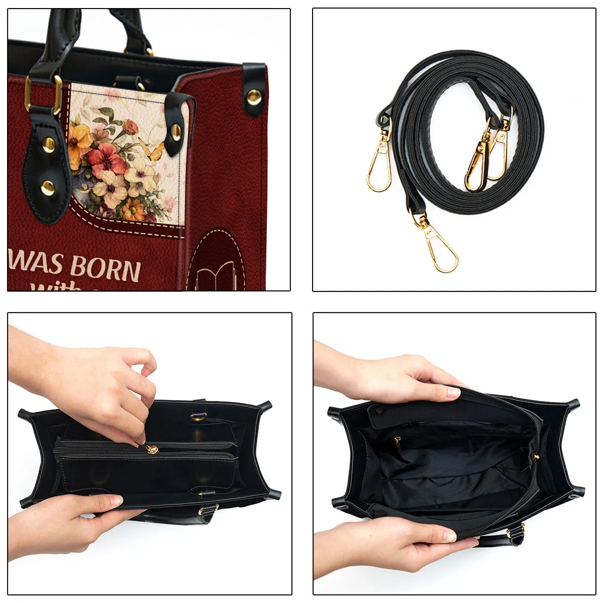 I Was Born With A Reading List Leather Handbag Book Lovers Gift LHB77