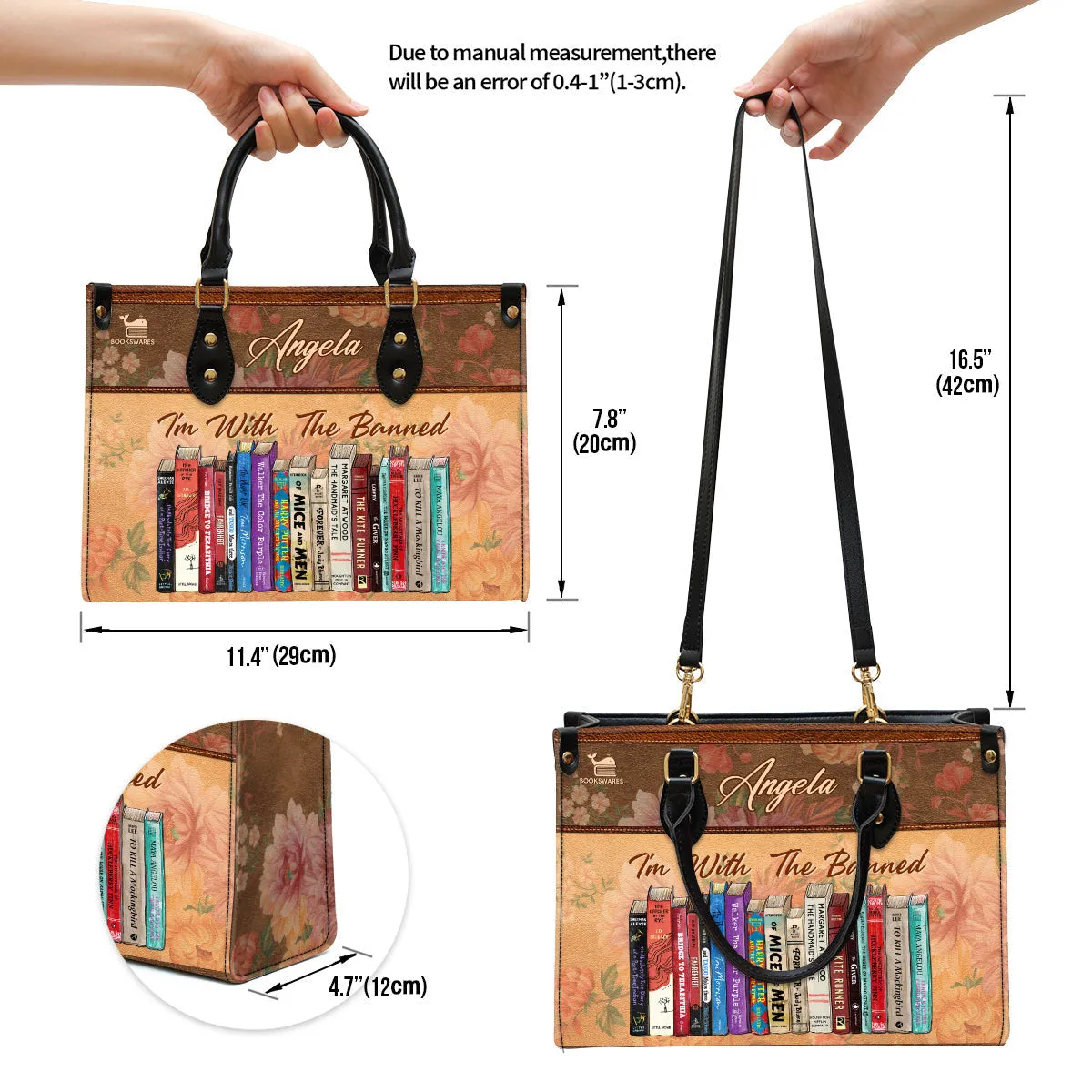 I'm With The Banned Flowers Leather Handbag Book Lovers Gift LHB185