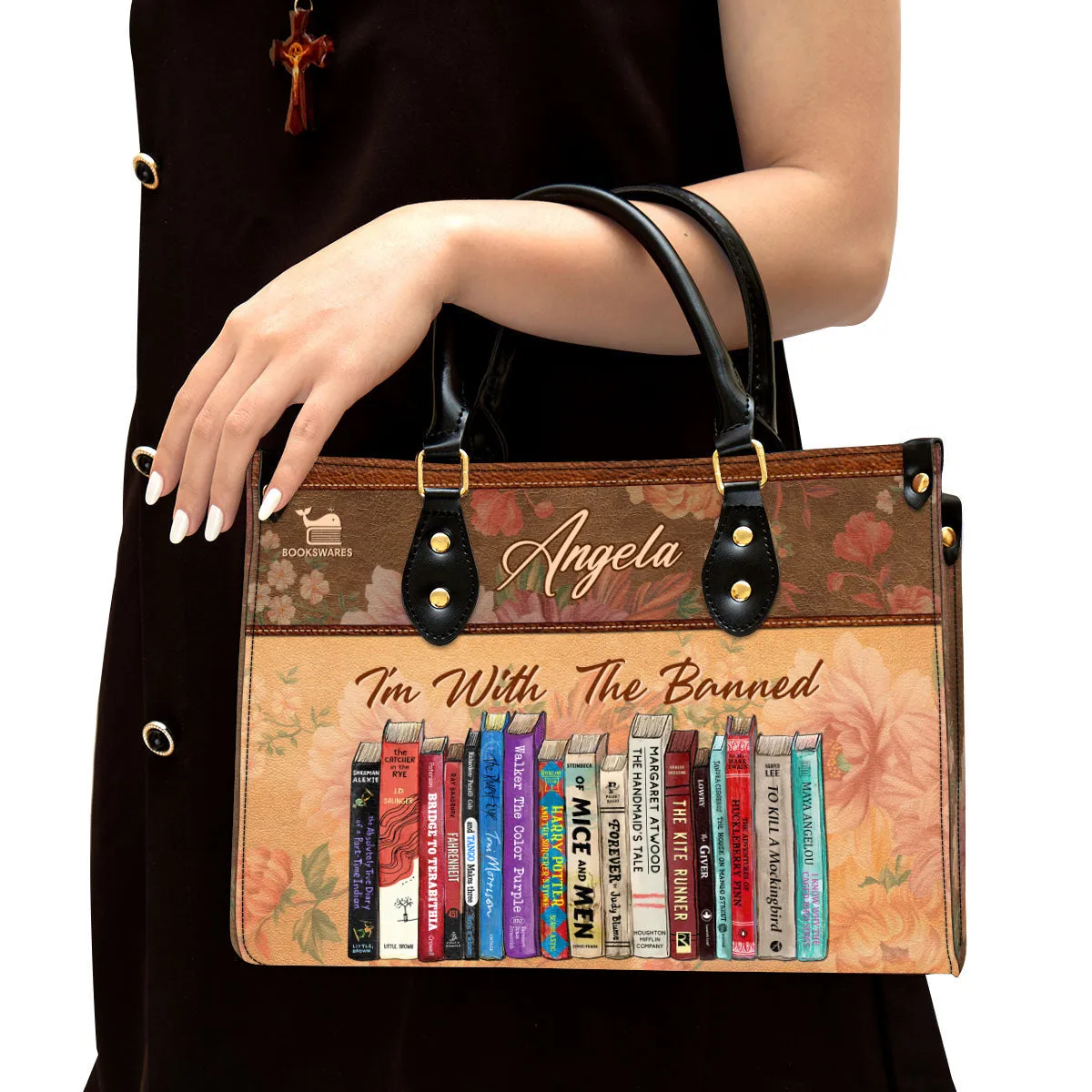 I'm With The Banned Flowers Leather Handbag Book Lovers Gift LHB185