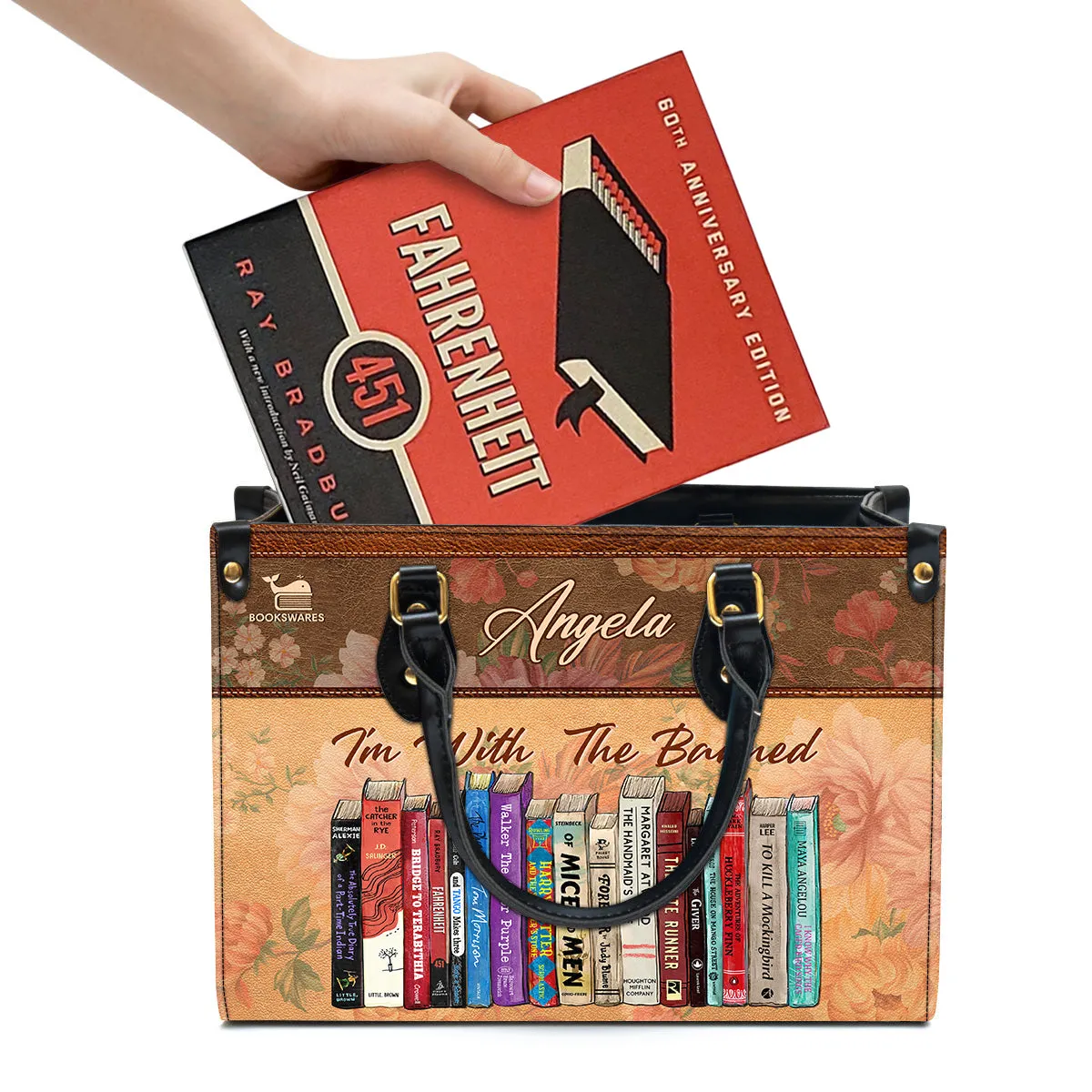I'm With The Banned Flowers Leather Handbag Book Lovers Gift LHB185