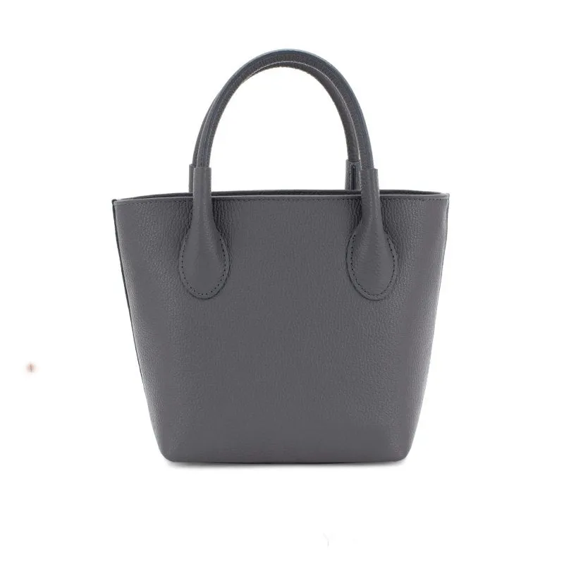 Italian Designer Leather Grab Bag - Swolit Domenico - Dark Grey