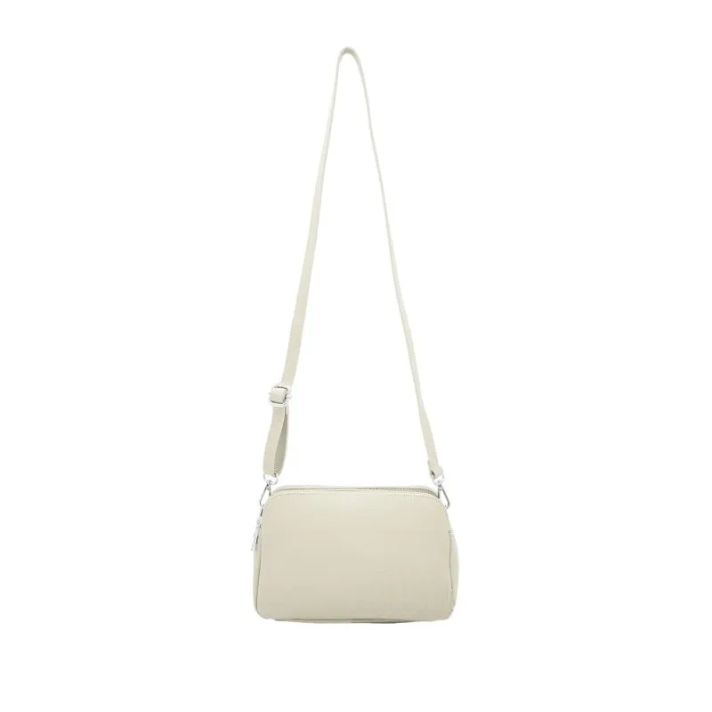 Italian Designer Leather Rectangular Triple Compartment Crossbody Pale Grey