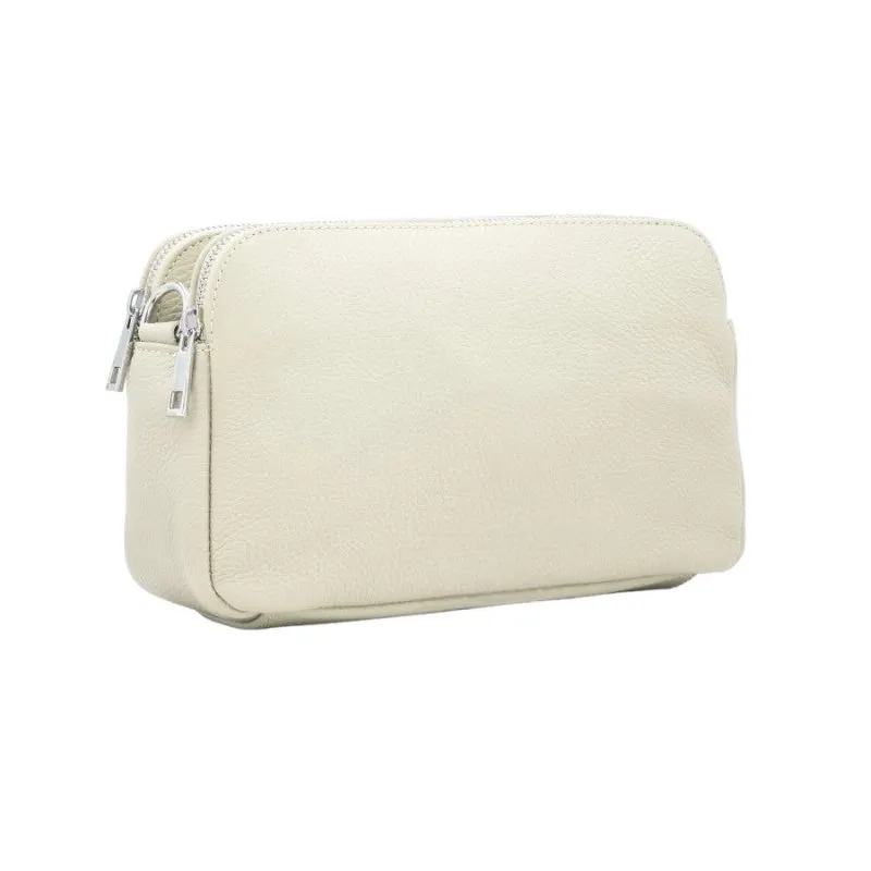 Italian Designer Leather Rectangular Triple Compartment Crossbody Pale Grey