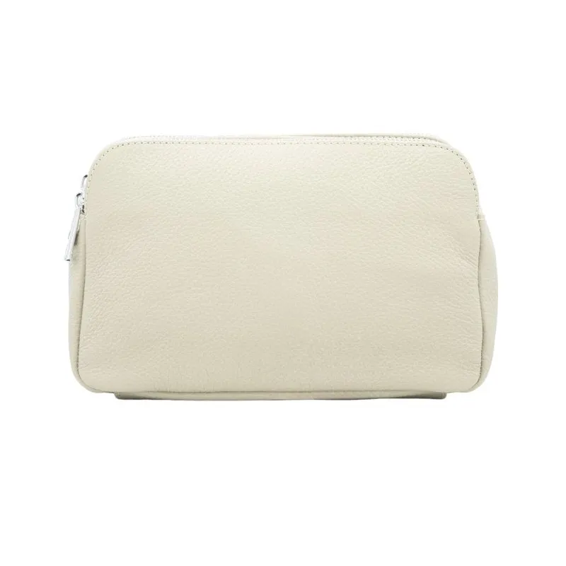 Italian Designer Leather Rectangular Triple Compartment Crossbody Pale Grey