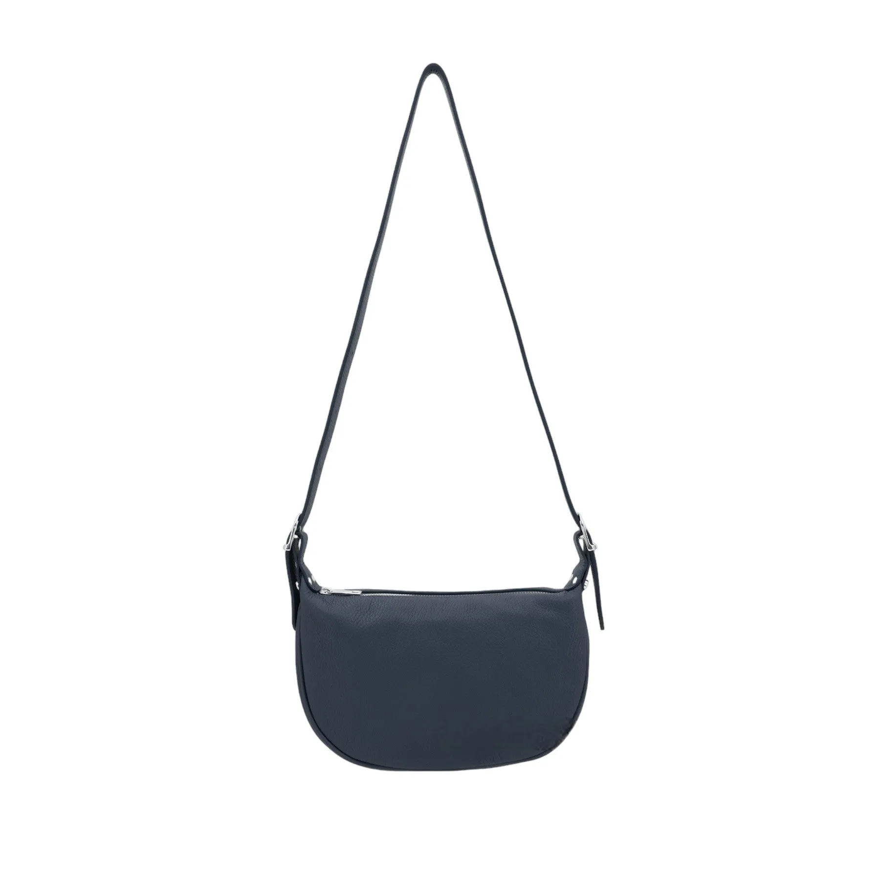 Italian Designer Leather Round Shoulder Bag Navy