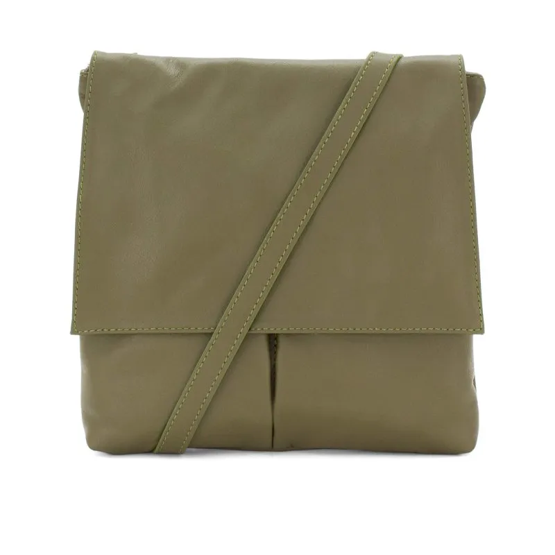 Italian Designer Soft Leather Crossbody Two Pockets- Simpsi - Olive Green