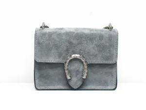Italian Designer Soft Suede Leather Crossbody Bag with Horseshoe -Swolit Camilla Dark Grey CLEARANCE